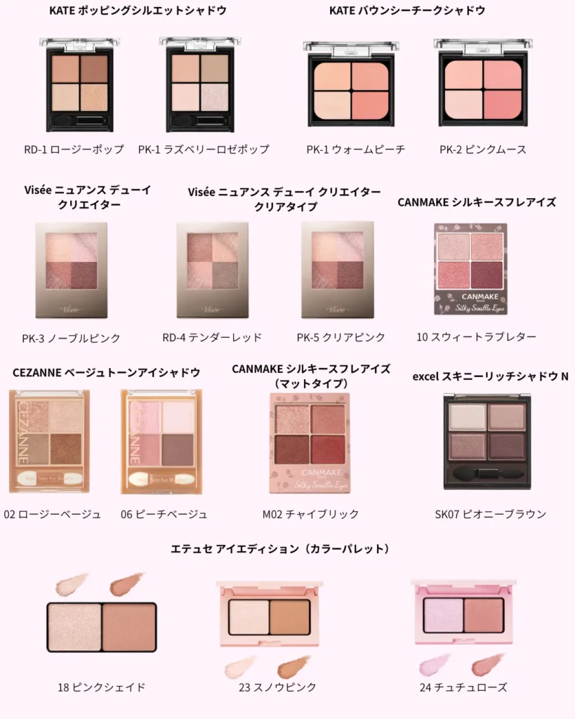 ピンク・ローズ系のアイシャドウ一覧