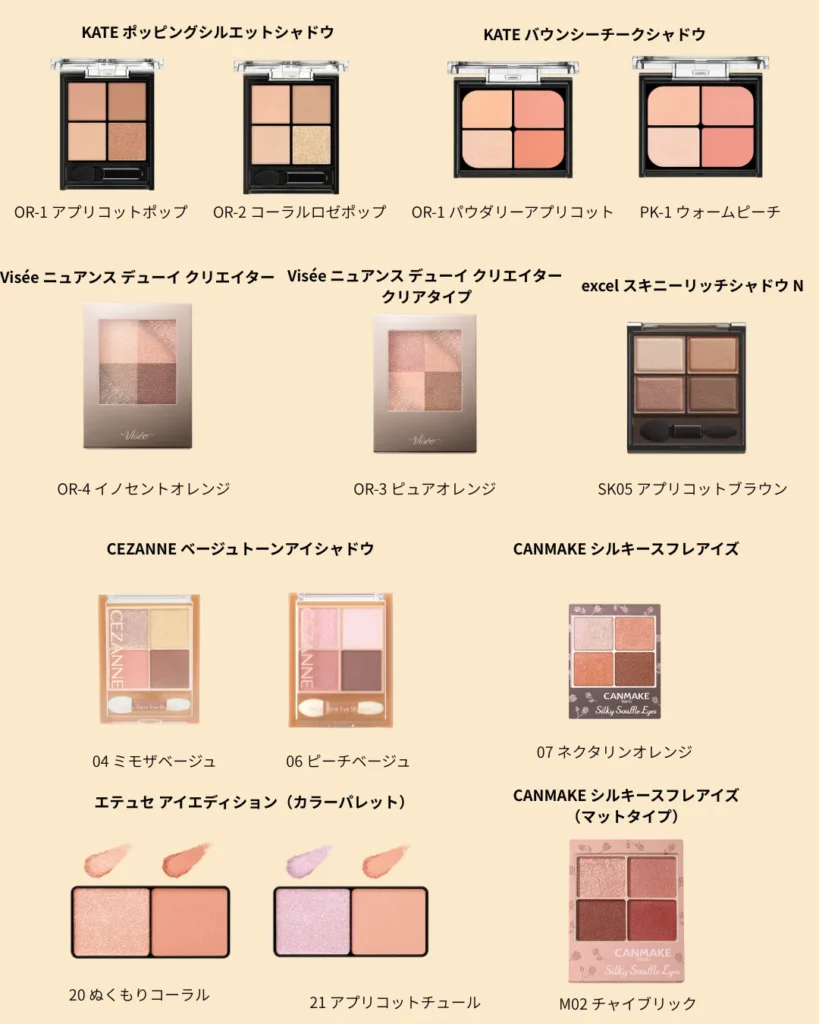 オレンジ・コーラル系のアイシャドウ一覧